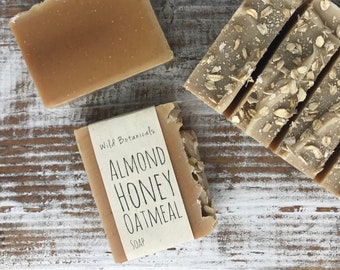 Almond Oatmeal Honey soap, All Natural, Scented, Vegan, Handmade, Cold Process Soap, Wildflower Seed Paper