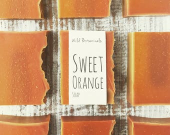 Sweet Orange Soap, 4 oz Bar, All Natural, Scented, Vegan, Handmade, Cold Process Soap, Wildflower Seed Paper