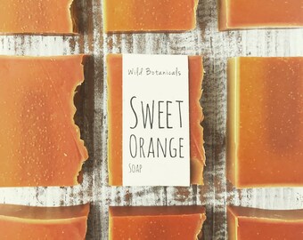 Sweet Orange Soap, 4 oz Bar, All Natural, Scented, Vegan, Handmade, Cold Process Soap, Wildflower Seed Paper