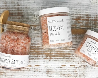 Recovery Bath Salts, All Natural Aromatherapy, 9 oz Jar, Pink Himalayan, Dead Sea Salt, Essential Oils, Detox