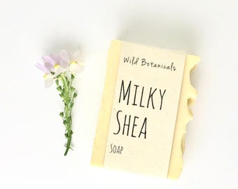 Milky Shea Soap, Organic, All Natural, Scented, Vegan, Handmade, Cold Process Soap, Wildflower Seed Paper