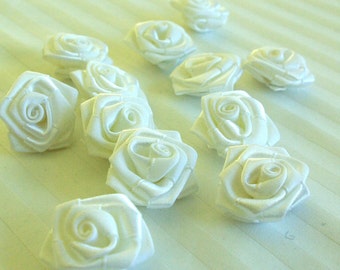 Two For One Sale - Beautiful White Satin Roses (20 Pkt) 3cm wide Embellishments Crafts Wedding