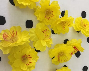 Two For One Sale - A Pack of 10 Cute 5cm Bright Yellow Artificial Blossoms Flowers Embellishment