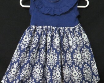Baby dress designed to fit over a Pavlik Harness-BLue Floral-Size 3 Months
