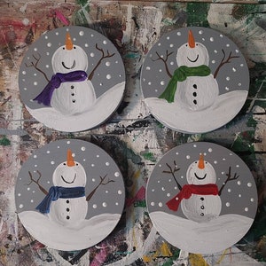 Handpainted snowman coasters, handpainted coasters, wood coasters