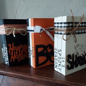 Halloween book stacks, wood book stacks, halloween decor
