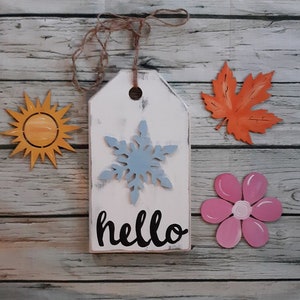 hello tag sign with 4 season cutouts, interchangeable sign