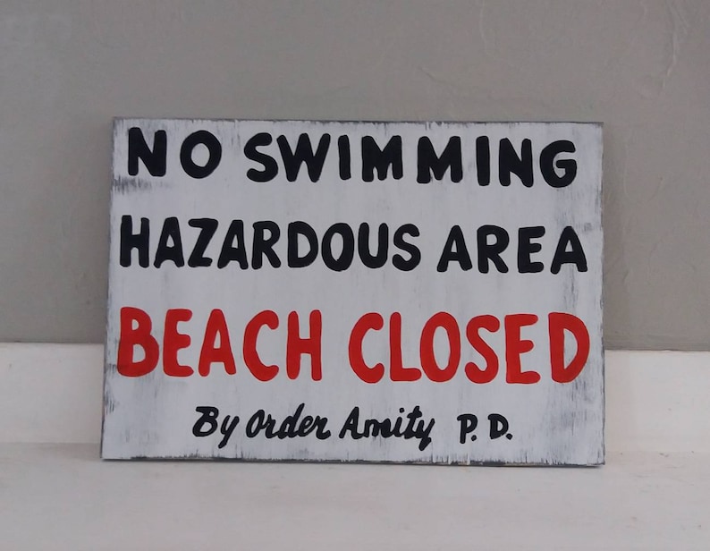 Jaws Sign No Swimming Hazardous Beach Etsy