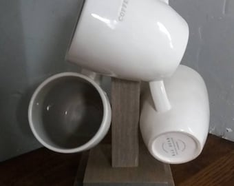 Porta tazze in legno tinto grigio, porta tazze da caffè a 4 ganci