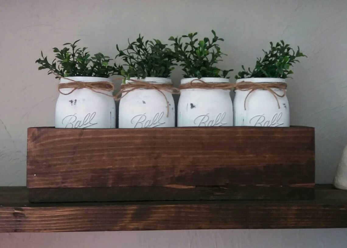 Mason Jar Box Centerpiece With 4 Jars Mason Jar Box Mason Etsy