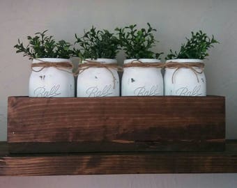 Painted Mason Jar Centerpiece Box, Farmhouse Home Decor