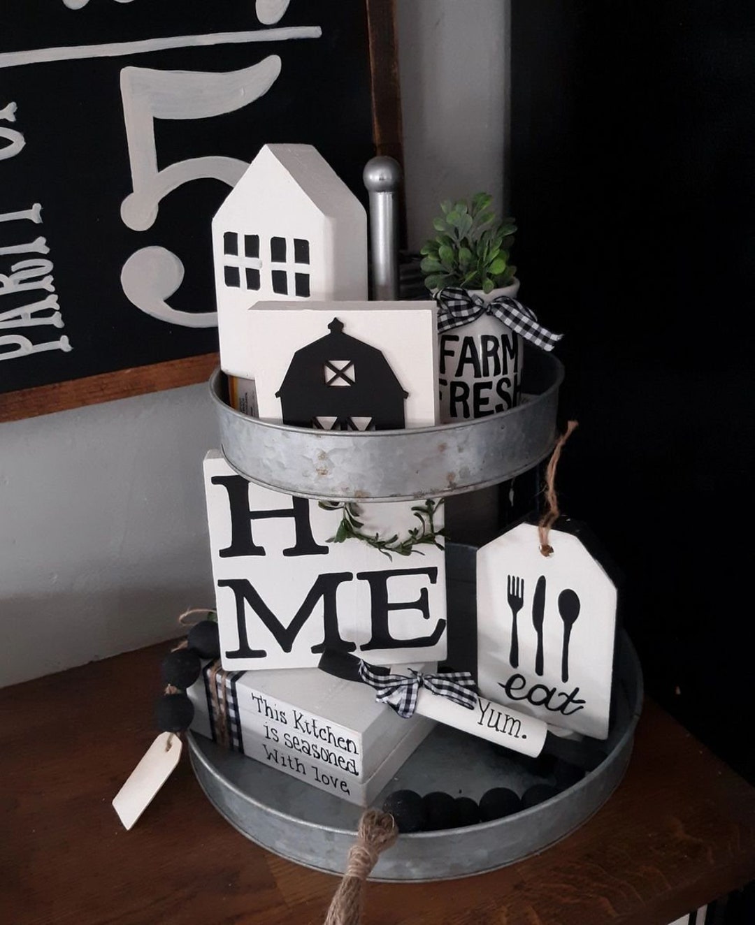 5 Pieces Black White Farmhouse Tiered Tray Decor Items