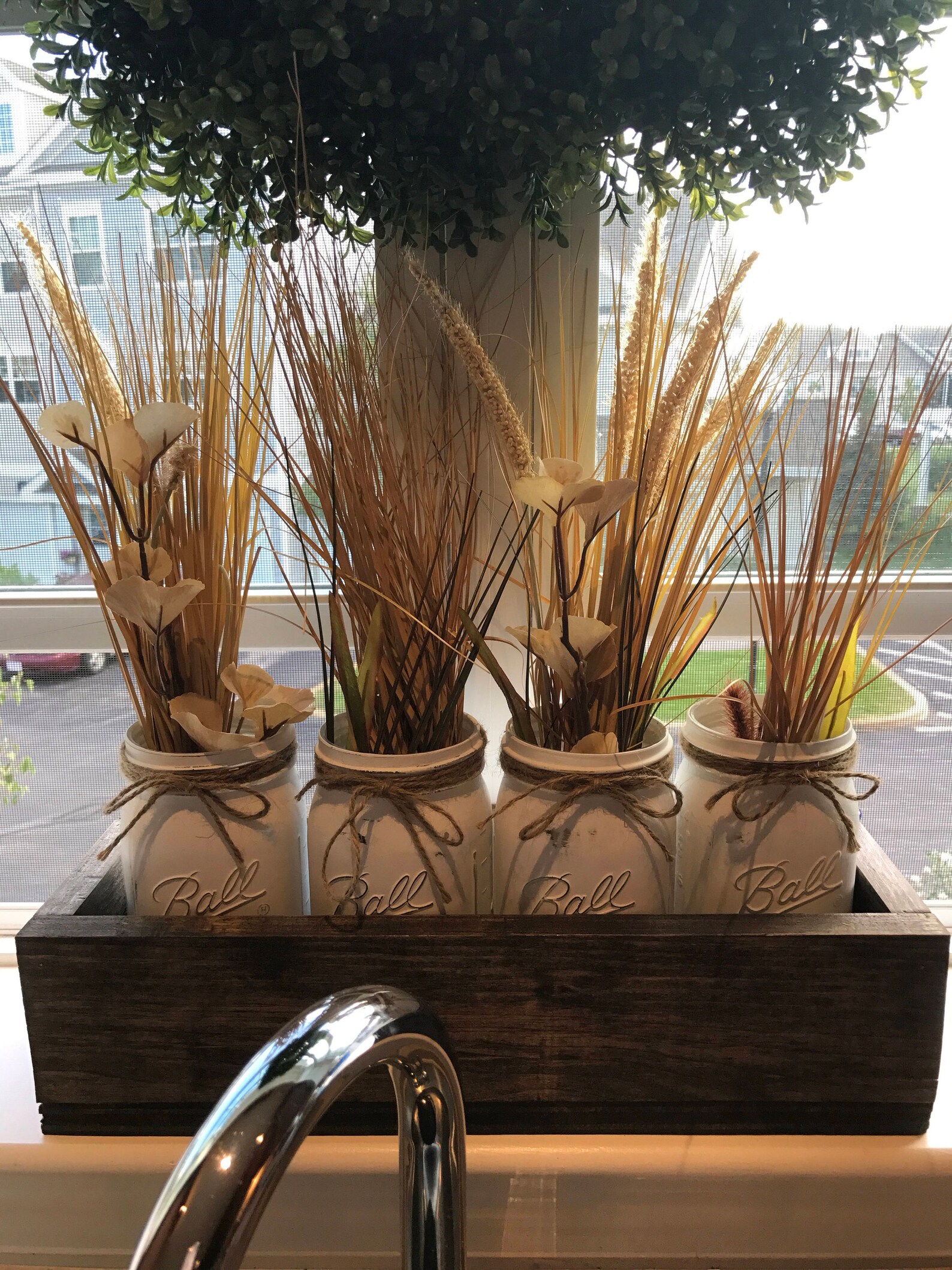 Mason Jar Box Centerpiece With 4 Jars, Mason Jar Box, Mason Jar Home