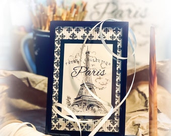 Framed French Collection Eiffel Tower collaged and framed on Fleur de lis design