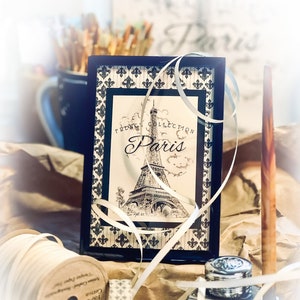 Vignette of framed Eiffel Tower print