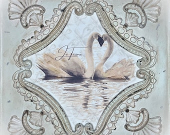 Je taime - framed swans in love print