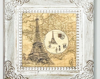 Eiffel Tower on vintage French map