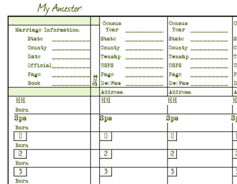 Genealogy Printable Letter Size Color Coded Family Tree &amp; DNA ...