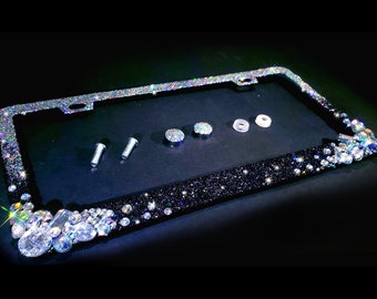 Ombre Bling license plate frame holographic black purple crystal glitter screw