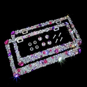 Bling License Plate Frames: 3D AB, Pink, Purple Rhinestone Crystal (Set of 2)