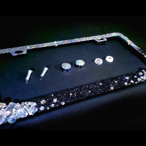 Ombre Bling License Plate Frame: Black & Silver Crystals, Handmade