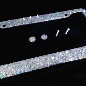 Dazzling Bling license plate frame silver big glitter clear made in usa handmade diamond holder screw caps bedazzled number plate image 3