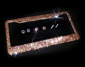 Handmade Rose Gold Glitter License Plate Frame with Rhinestones