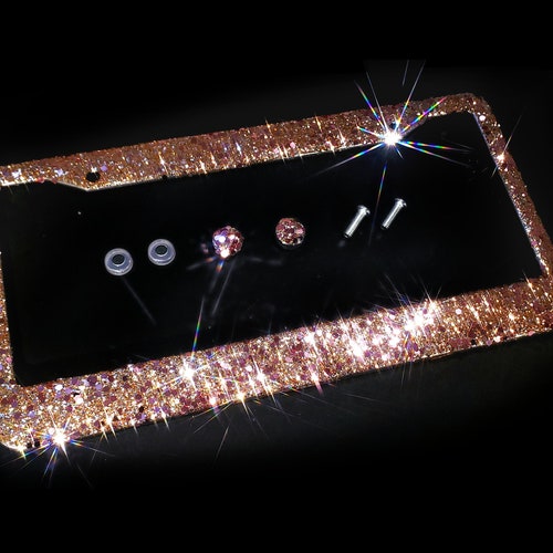Bling License Plate Frame Rose Gold Big Crystals and Glitter Etsy