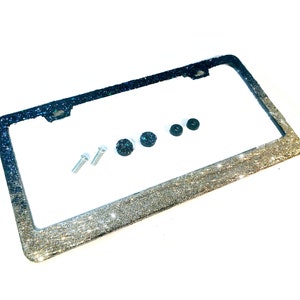 Ombre Bling license plate frame black champage gold glitter gradation made in usa handmade diamond rhinestone holder screw caps bedazzling