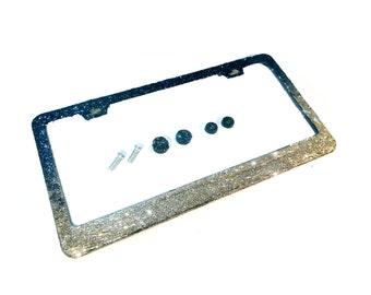 Ombre Glitter License Plate Frame: Black, Champagne, Gold Rhinestone
