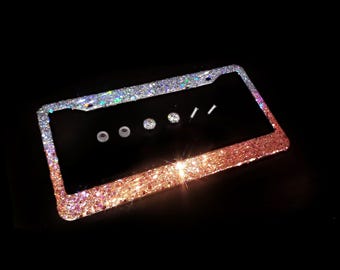 Ombre Glitter License Plate Frame: Silver Rose Gold Bling