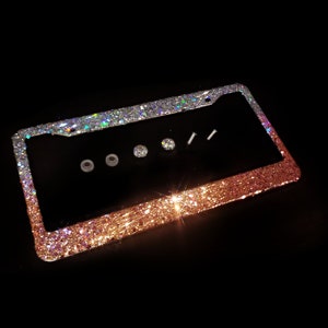 Ombre Bling Kennzeichenhalter silber rosegold große glitzer Abstufung made in usa handgemachte Fassung diamant strass drehverschluss bedazzling