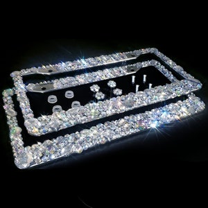 3D Bling License Plate Frames: AB Clear Rhinestone Crystal, Handmade Pair