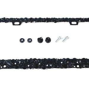 Moldura de placa de carro 3D Bling, cristais pretos grossos, feitos à mão nos EUA, suporte de strass de diamante, tampas de rosca antifurto combinando, deslumbrantes
