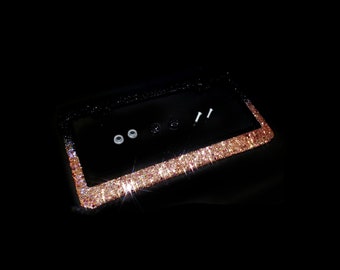 Handmade Ombre Glitter Rhinestone License Plate Frame: Black Rosegold