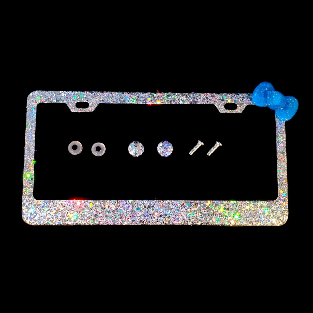 Dazzling Bling License Plate Frame With Big Chunky Silver Glitter