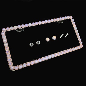 Handmade Bling License Plate Frame: 3D Light Pink Pearls, Gem Diamonds