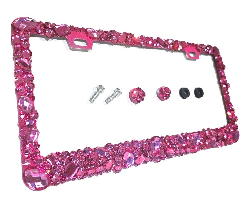 Pink License Frame 3D Bling License Plate Frame: Hot Pink Rhinestone Crystals, Handmade - Etsy