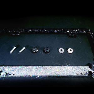 Ombre Bling license plate frame black gray silver big crystals and glitter clear made in usa handmade diamond rhinestone holder screw caps