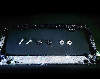 Ombre Bling License Plate Frame: Black, Gray, Silver Crystals