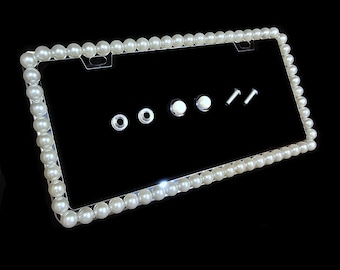 Swarovski Crystal Flower License Plate Frame: Chrome Car Bling