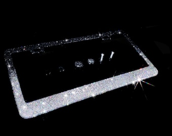 Ombre Bling license plate frame black silver big chunky glitter gradation made in usa handmade diamond  holder screw caps bedazzled holder