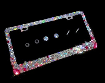 Cornice per targa Bling: glitter argento massiccio, cristalli rosa