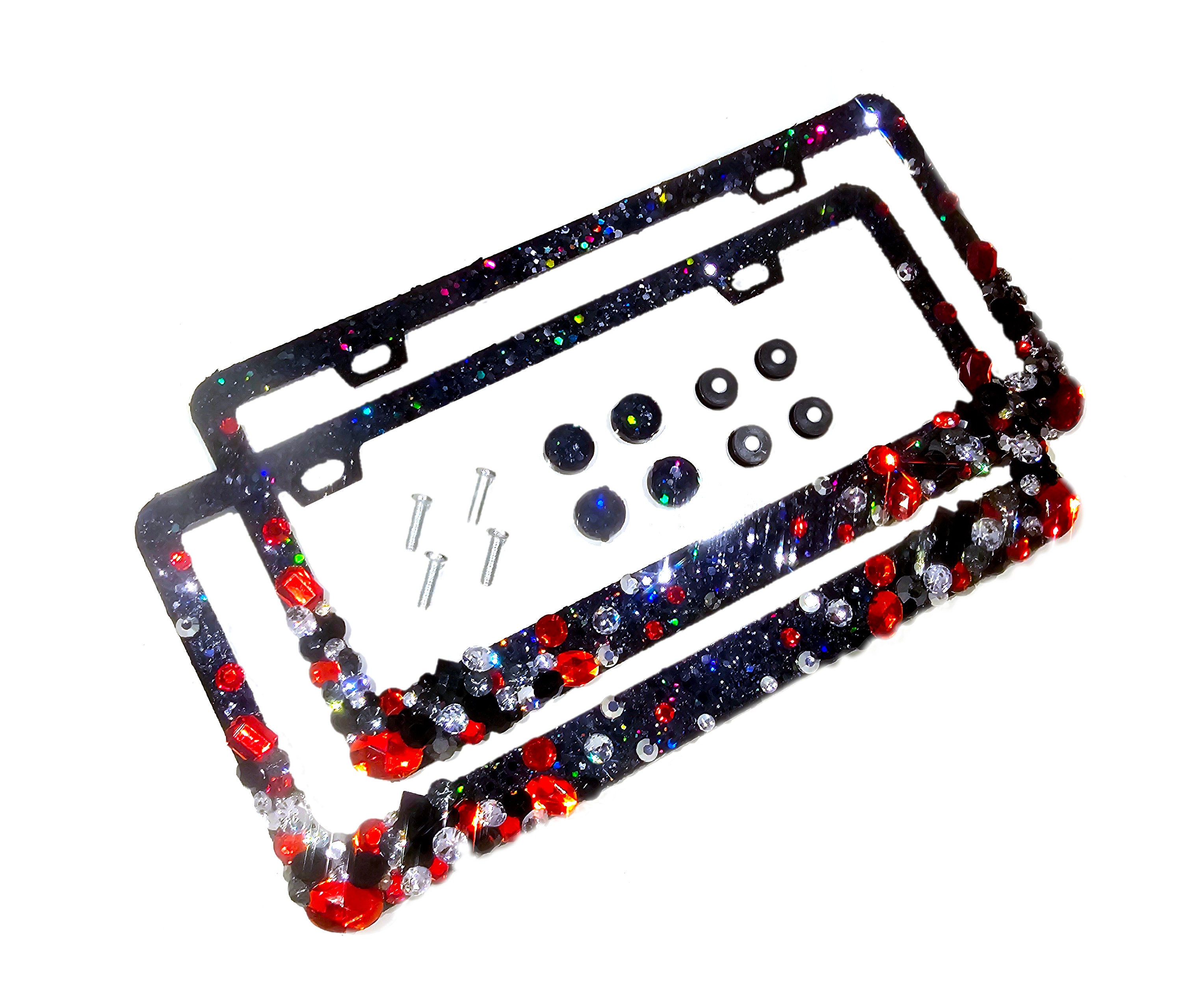 WEDAMER Cornici Targa Donna Con Strass Neri (Confezione Da 2), Acciaio Inox, Cristalli Scintillanti, Regalo Auto Per Lei - 2