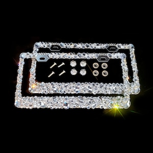 Handmade Crystal Rhinestone License Plate Frames: Bling Car Decor (Set of 2)