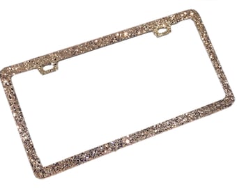Handmade Rose Gold Glitter License Plate Frame with Screw Caps