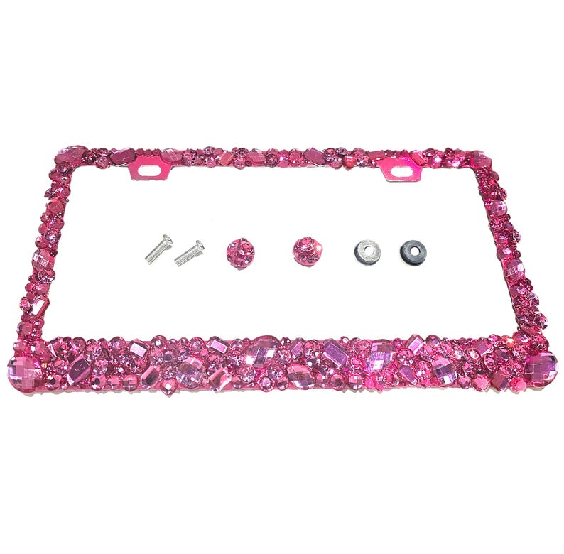 Pink License Frame 3D Bling License Plate Frame: Hot Pink Rhinestone Crystals, Handmade - Etsy
