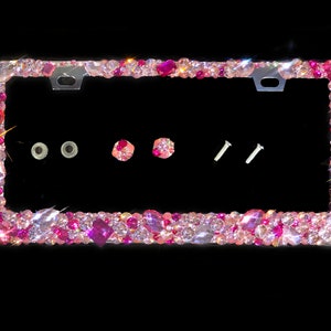 3D Bling Rhinestone License Plate Frame: Pink AB Crystals, Handmade