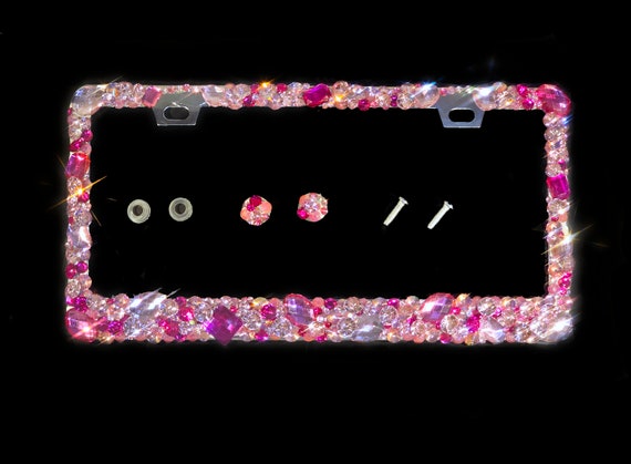 3D Bling Rhinestone License Plate Frame: Pink AB Crystals, Handmade