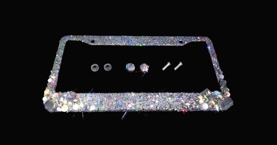 SUPER BLING CLEAR CRYSTAL Sparkle Rhinestone License Plate Frame and Screw Caps